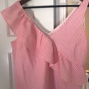 Vineyard Vines pink/white seersucker with ruffle.